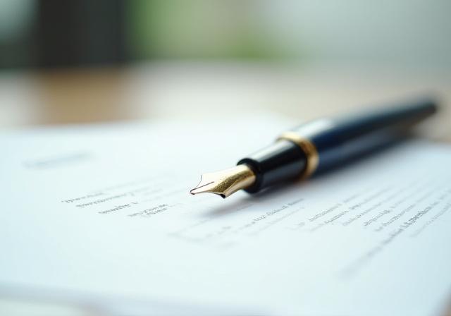 Legal documents and a professional fountain pen on a desk